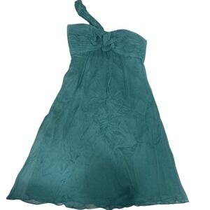 Amsale cocktail dress silk chiffon formal green sexy romantic‎ 4 one shoulder